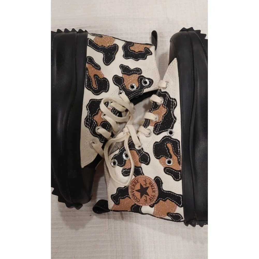 Converse Women Chunky Shoes Run Star Motion High Leopard Platform Glitter Sz 5